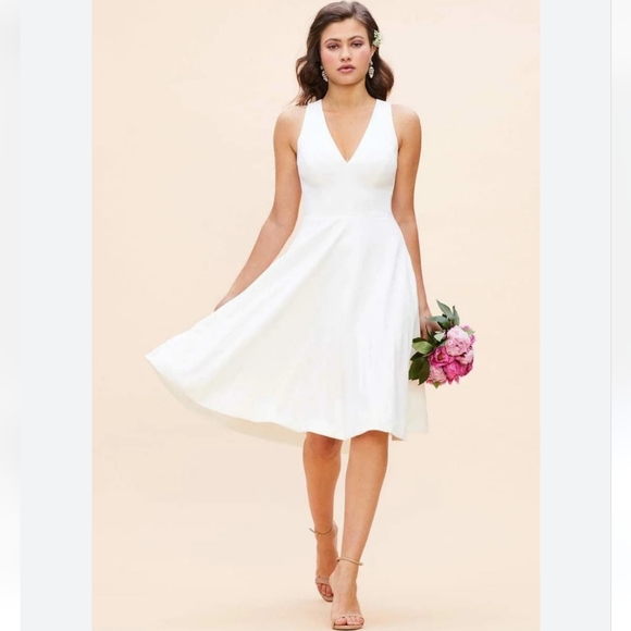 Dress the Population Dresses & Skirts - Nwot Dress the Population Catalina Off White V neck Fit & Flare Dress